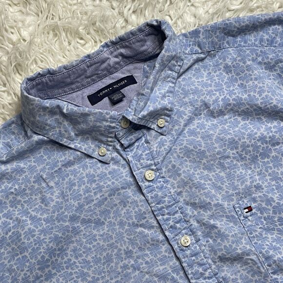 Tommy Hilfiger Button Down Shirt Size XXL Blue Floral Design - Picture 1 of 5